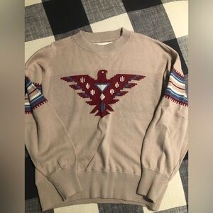 Rye Beige Crewneck Sweater with Burgundy Eagle Motif